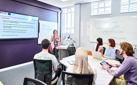 Students working in a classroom